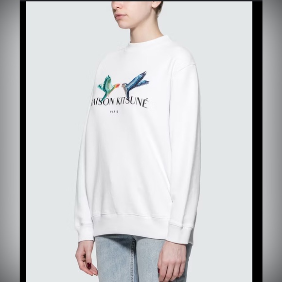 Maison Kitsune White Love Birds Sweatshirt - Picture 1 of 5